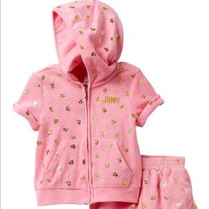 Print Heart Terry Hoodie Short Set